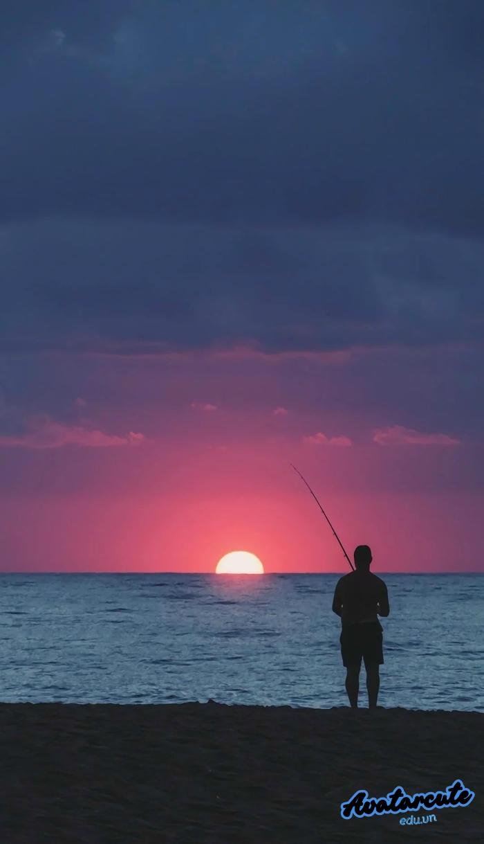 hình nền người câu cá lúc hoàng hôn full hd